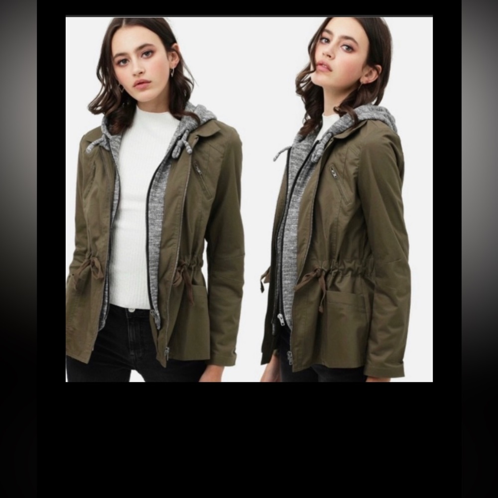 🌺Cotton Olive hooded utility jacket